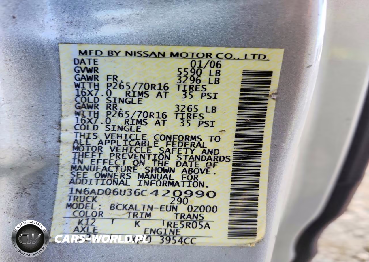 2006 Nissan Frontier Se VIN:1N6AD06U36C420990 - 12