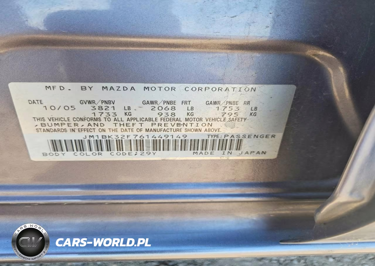 2006 Mazda 3 I VIN:JM1BK32F761449149 - 12