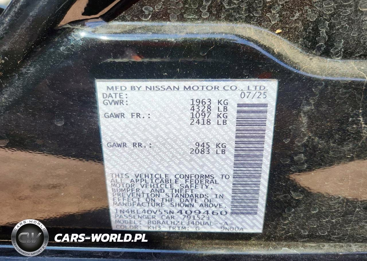 2025 Nissan Altima Sv VIN:1N4BL4DV5SN409460 - 13