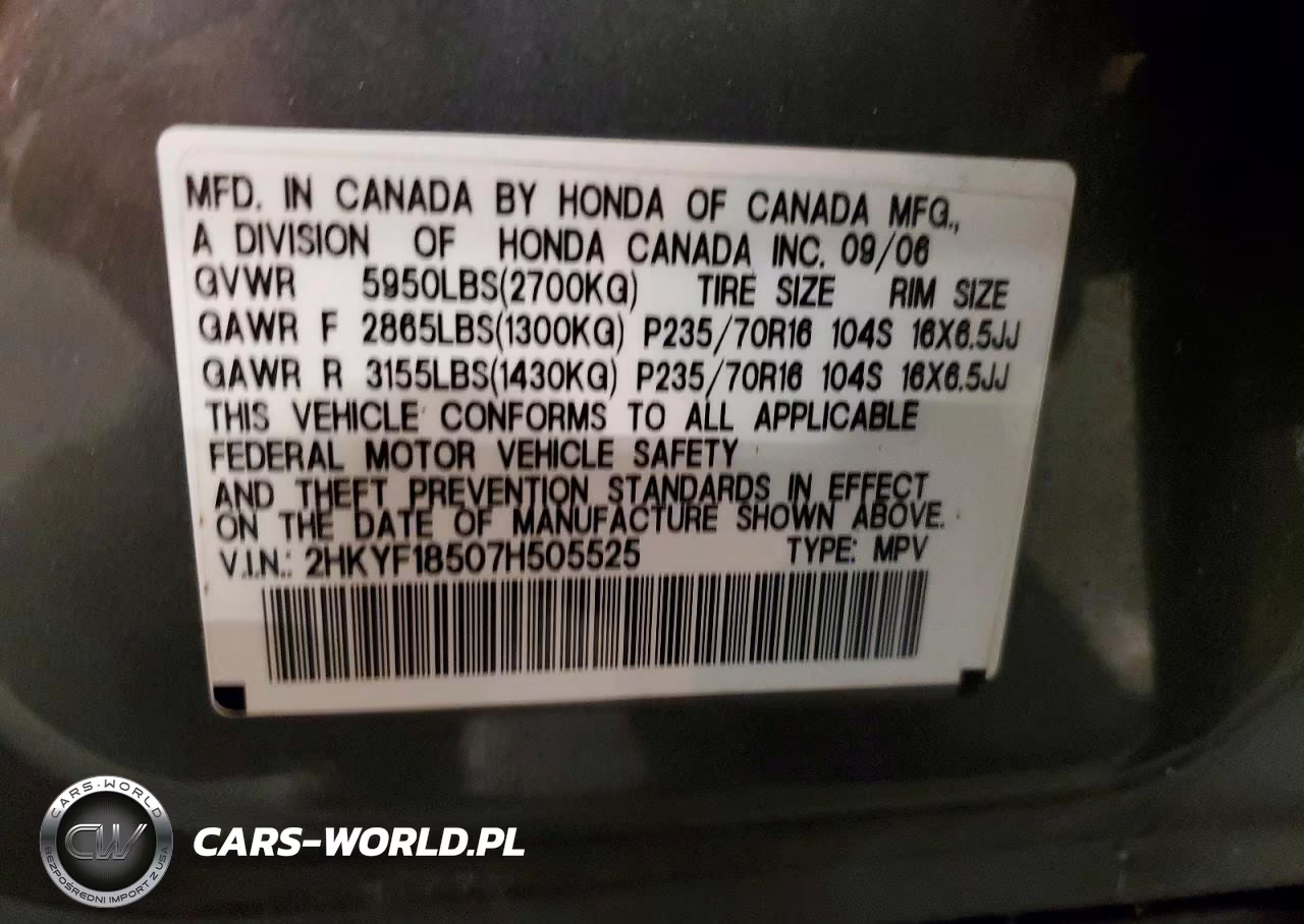 2007 Honda Pilot Exl VIN:2HKYF18507H505525 - 13