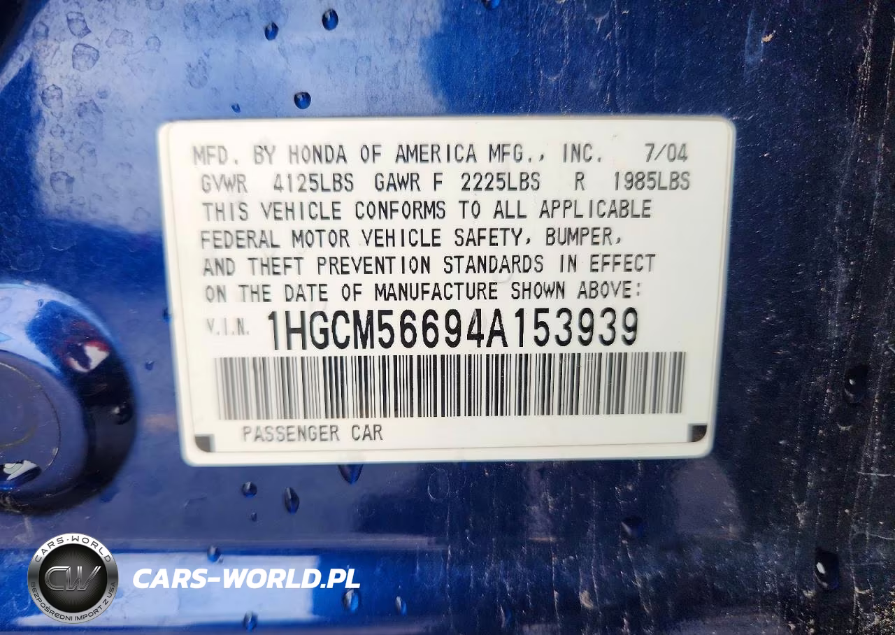 2004 Honda Accord Ex VIN:1HGCM56694A153939 - 12