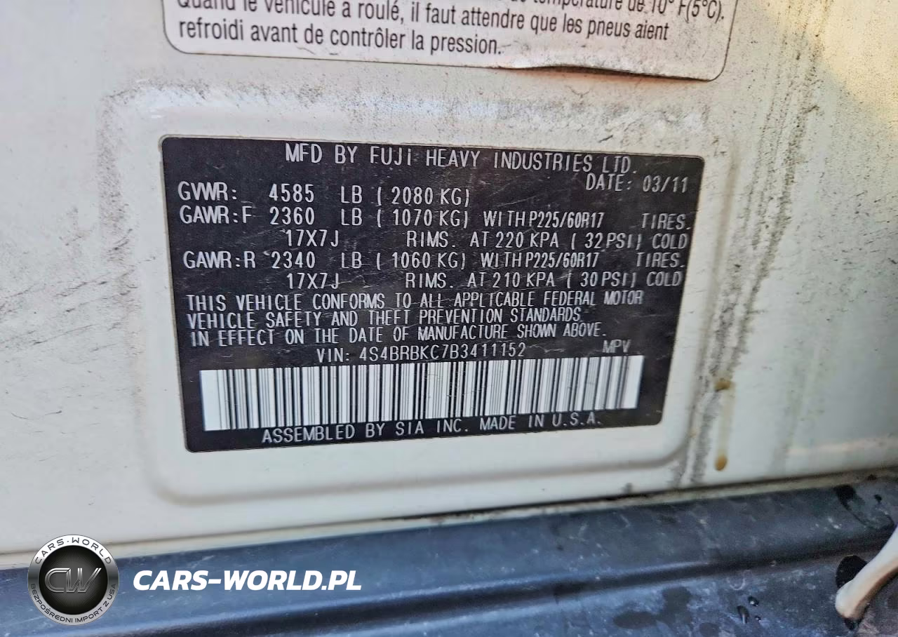 2011 Subaru Outback 2.5I Limited VIN:4S4BRBKC7B3411152 - 12