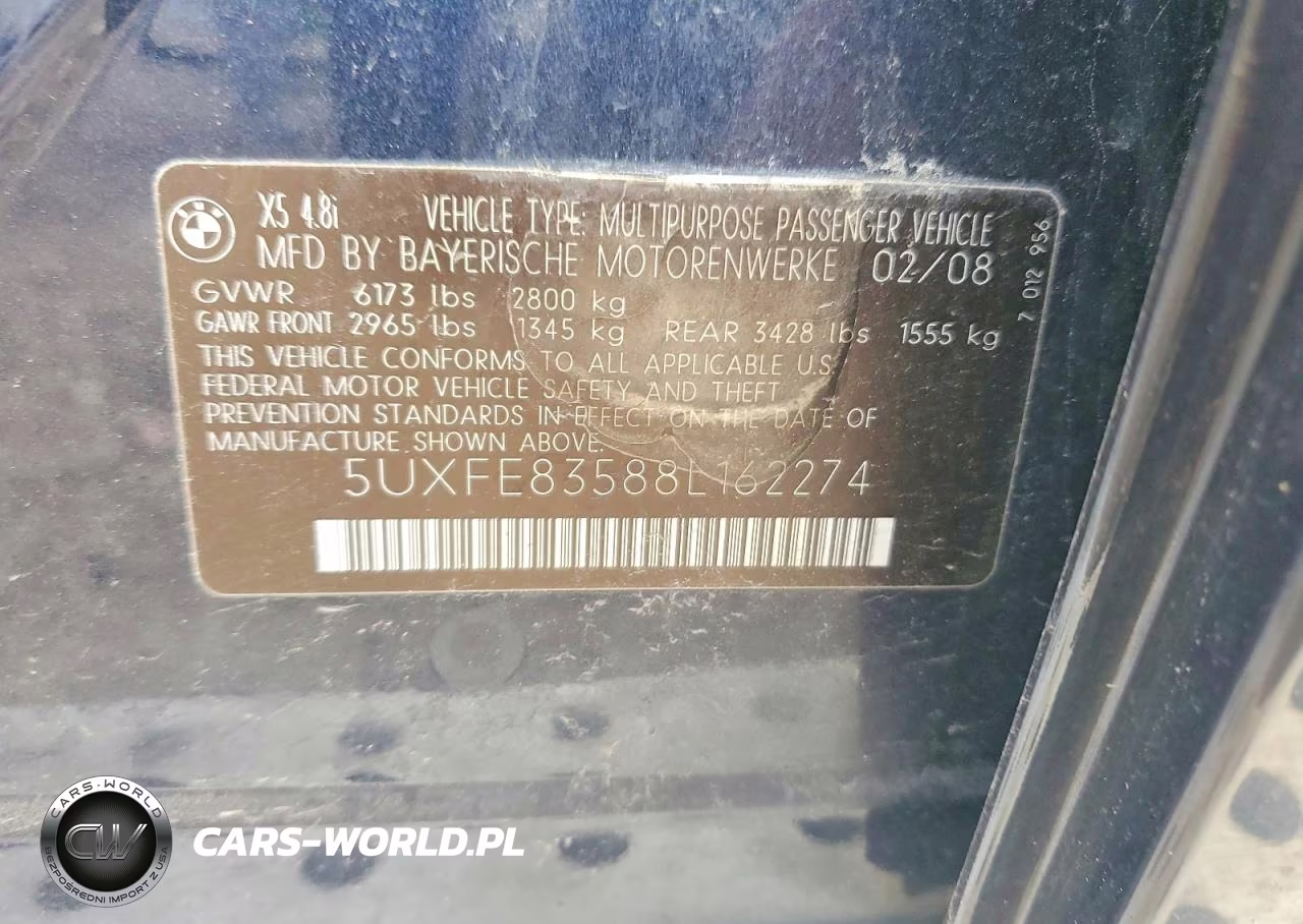 2008 BMW X5 4.8I VIN:5UXFE83588L162274 - 13