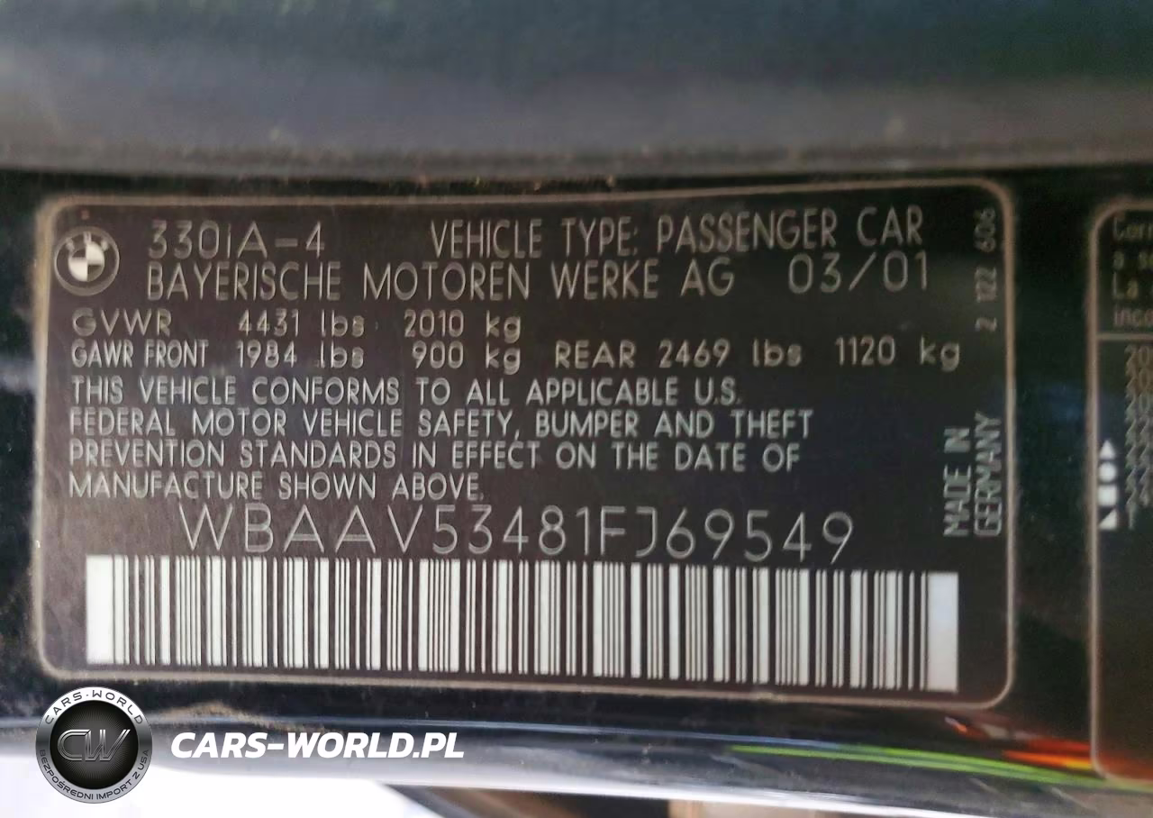 2001 BMW 330 I VIN:WBAAV53481FJ69549 - 12