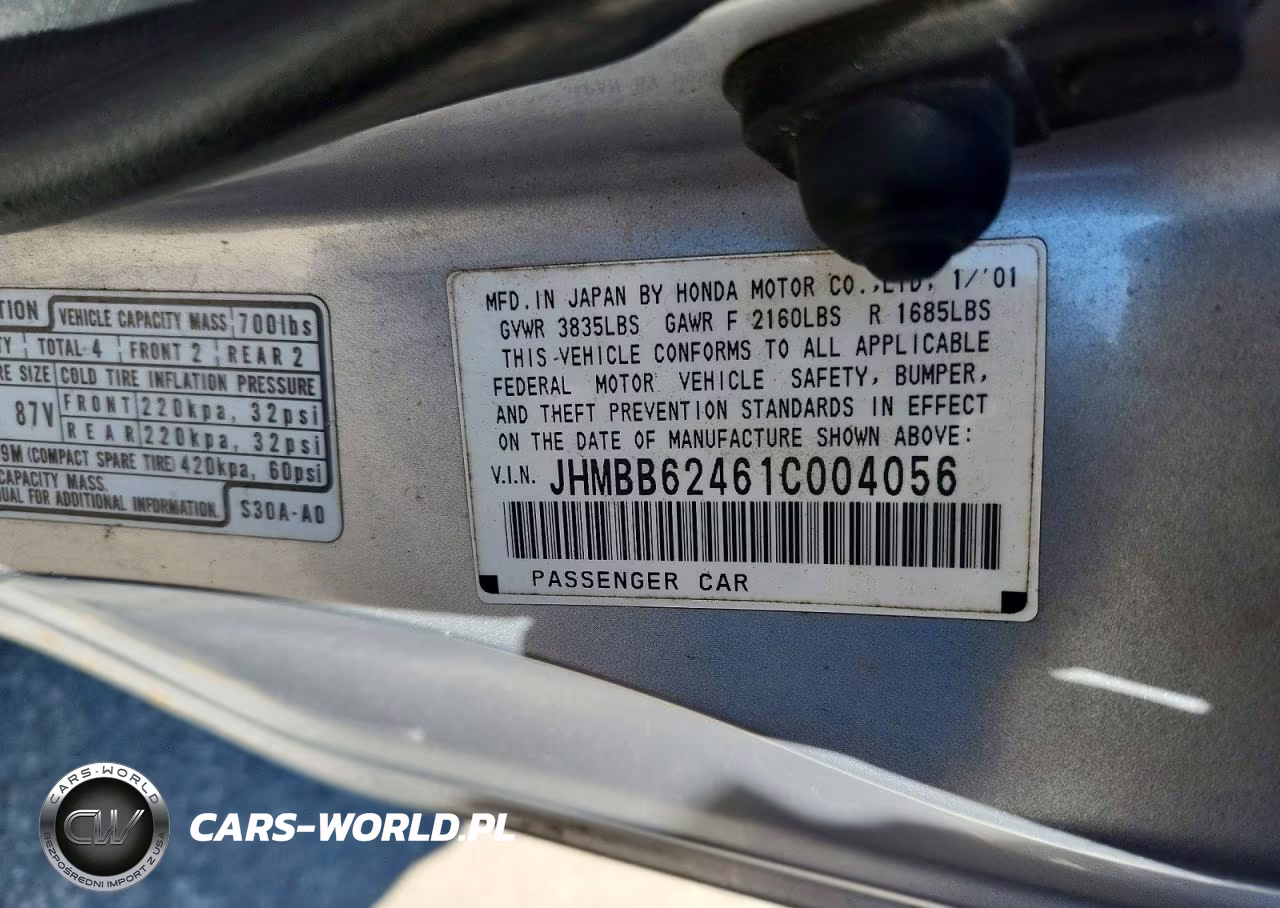 2001 Honda Prelude VIN:JHMBB62461C004056 - 12