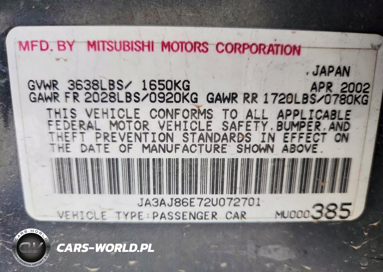 2002 Mitsubishi Lancer Oz Rally VIN:JA3AJ86E72U072701 - 12