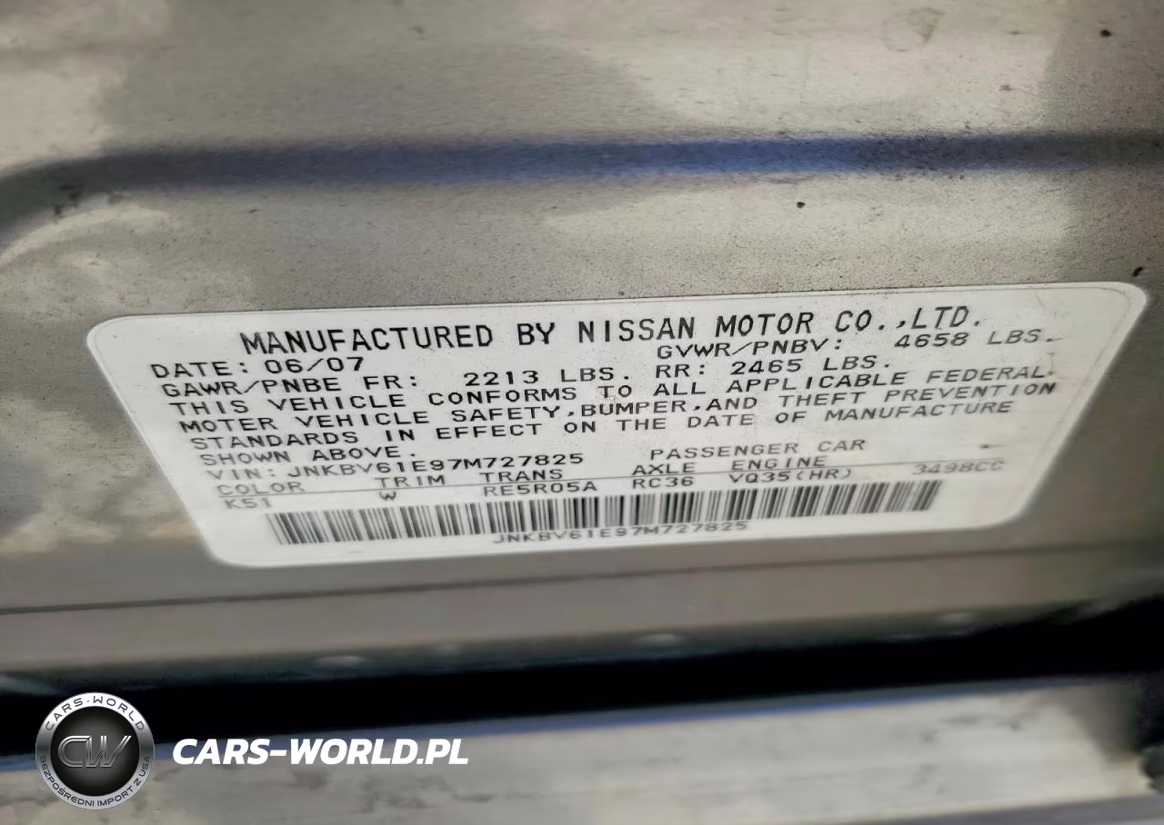 2007 Infiniti G35 Base VIN:JNKBV61E97M727825 - 12