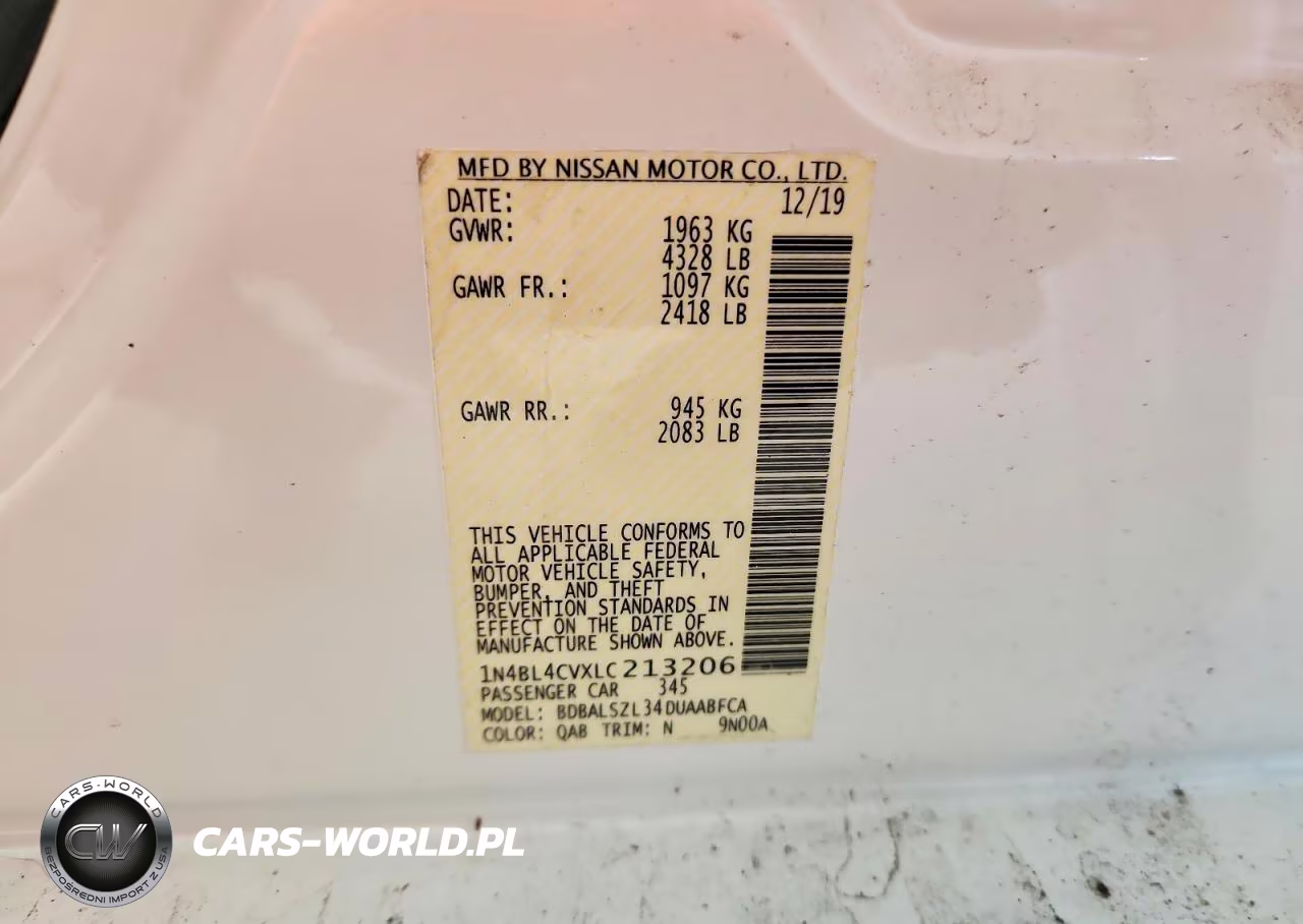 2020 Nissan Altima Sr VIN:1N4BL4CVXLC213206 - 12