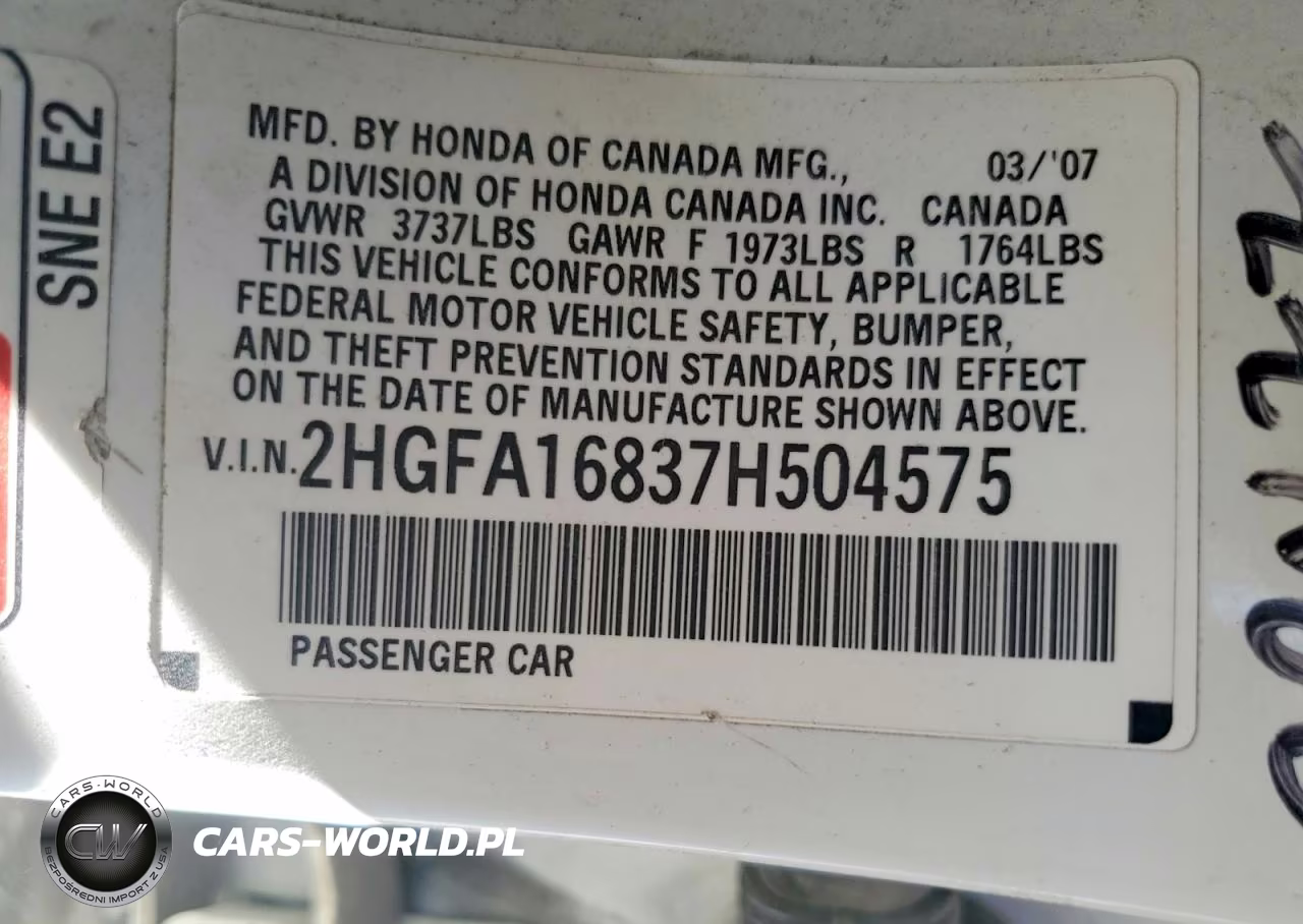 2007 Honda Civic Ex VIN:2HGFA16837H504575 - 13