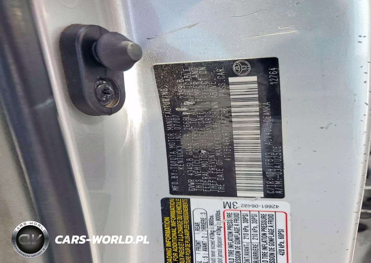 2007 Toyota Camry Le VIN:4T1BE46K87U187786 - 12