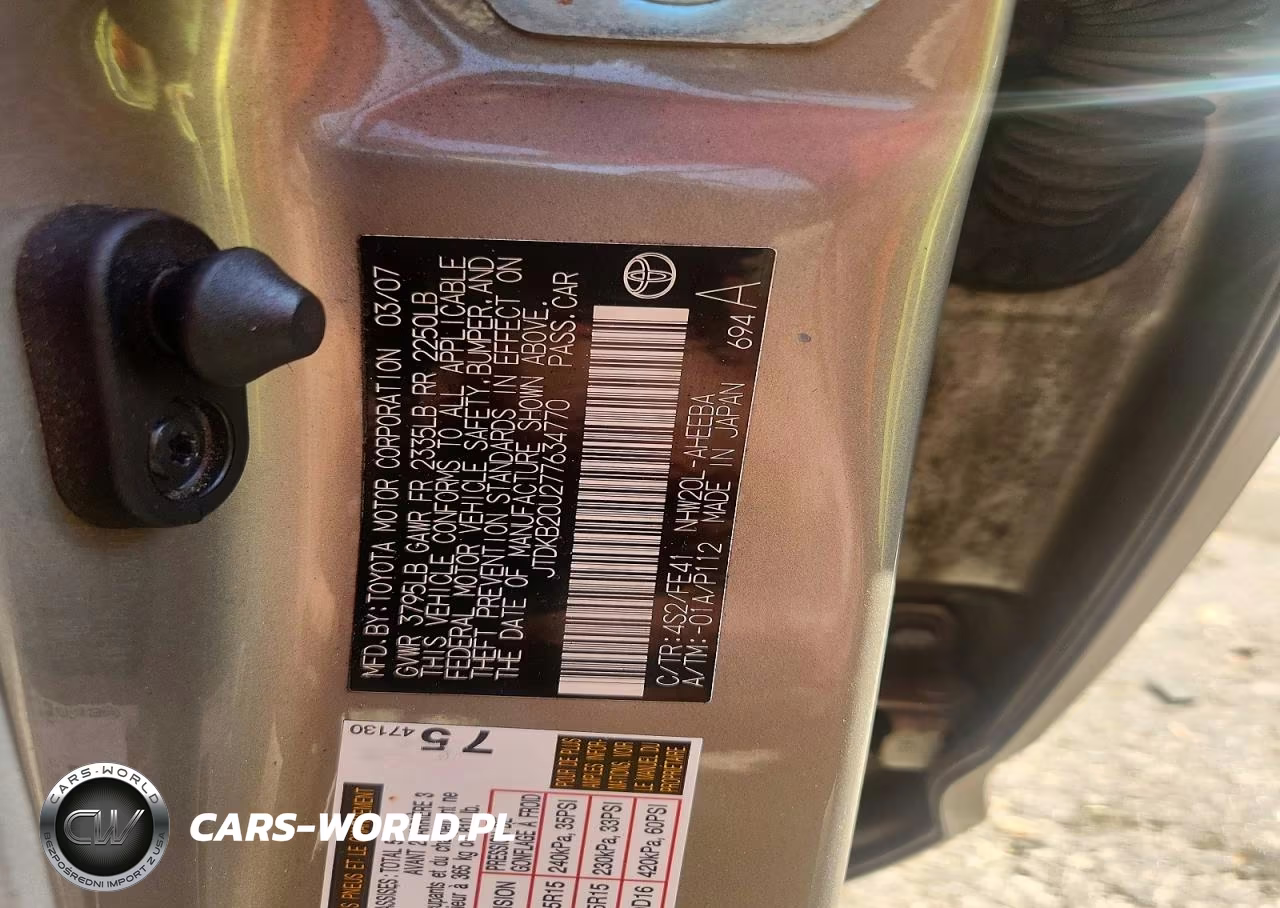 2007 Toyota Prius Base VIN:JTDKB20U277634770 - 12