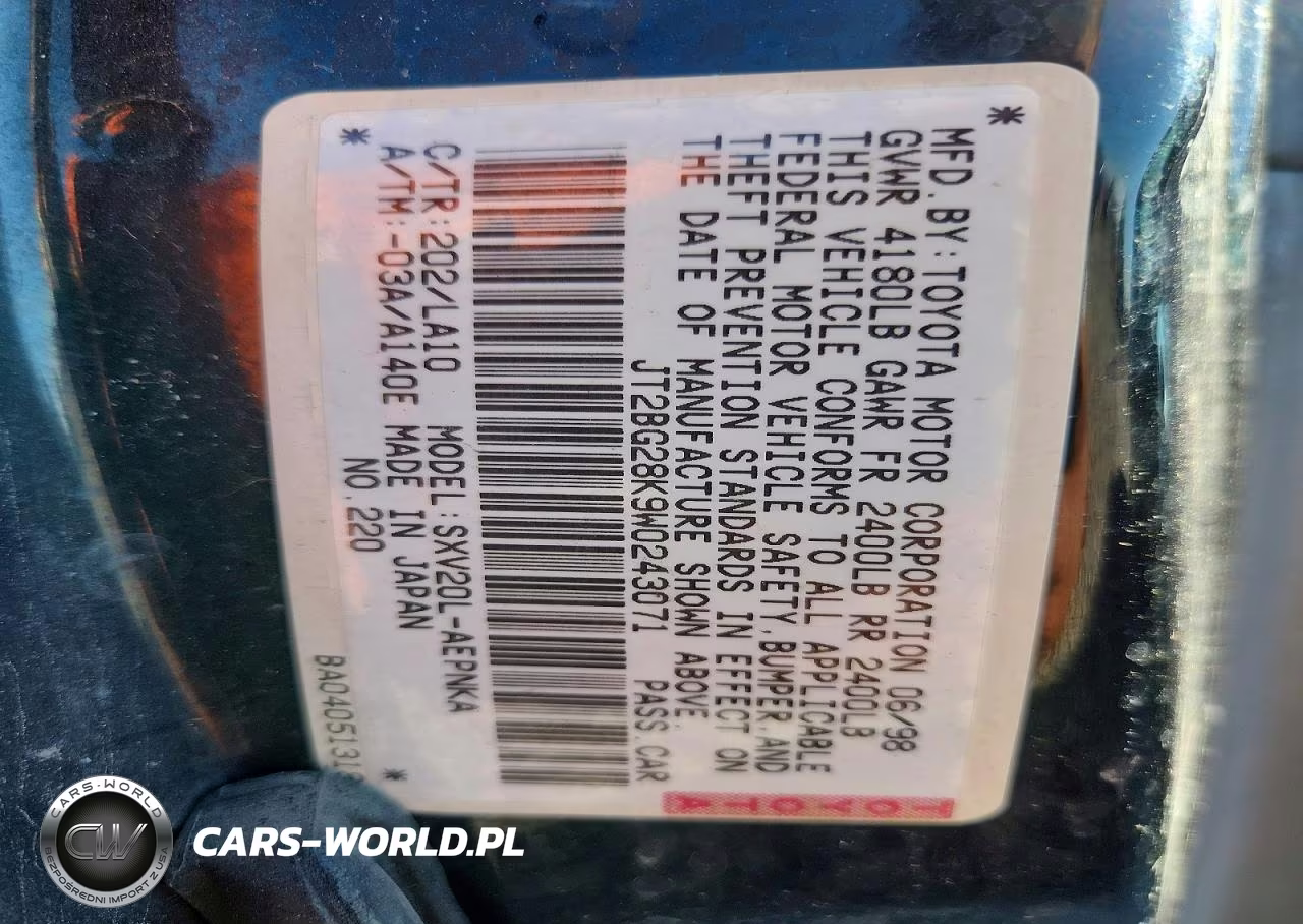 1998 Toyota Camry VIN:JT2BG28K9W0243071 - 12