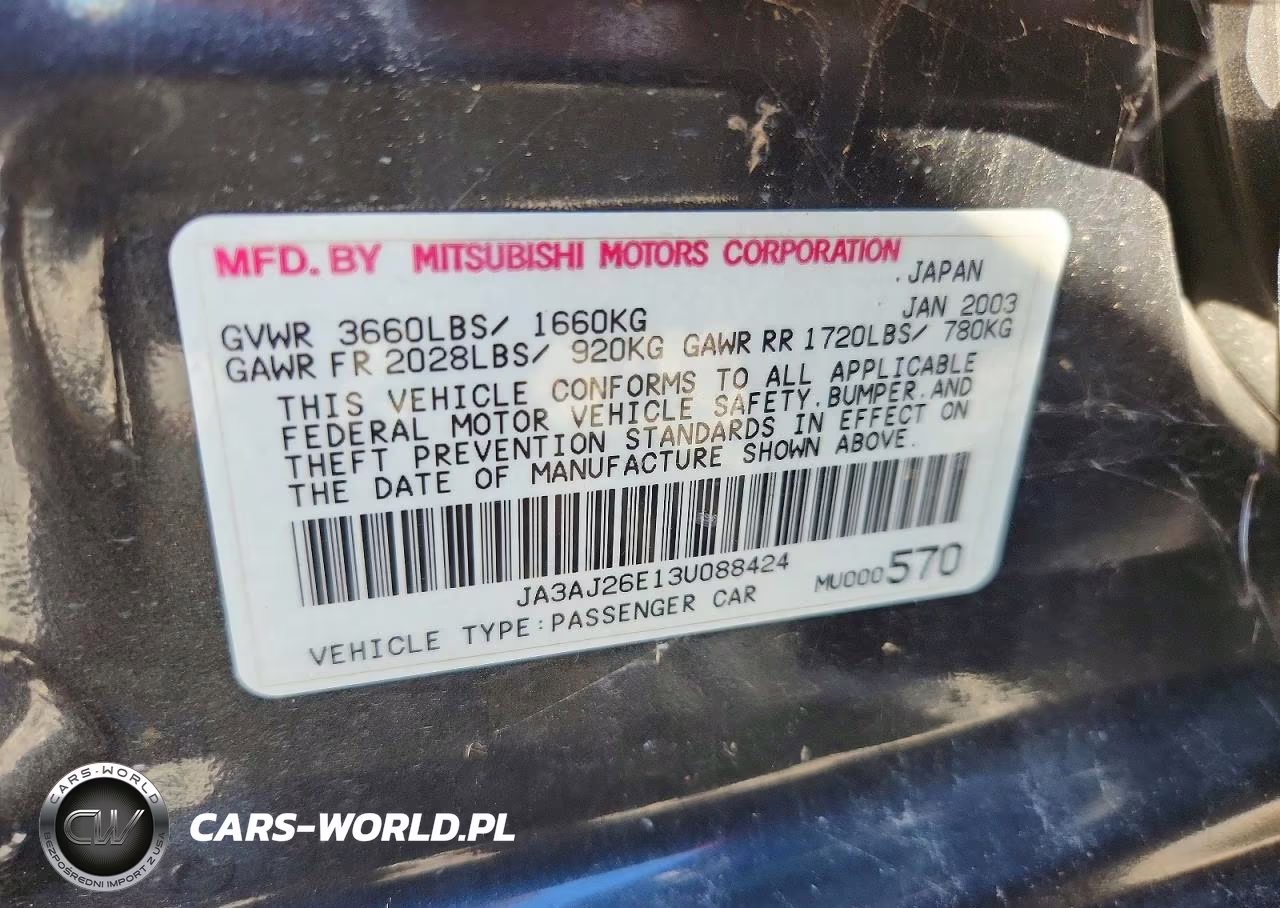 2003 Mitsubishi Lancer Es VIN:JA3AJ26E13U088424 - 12