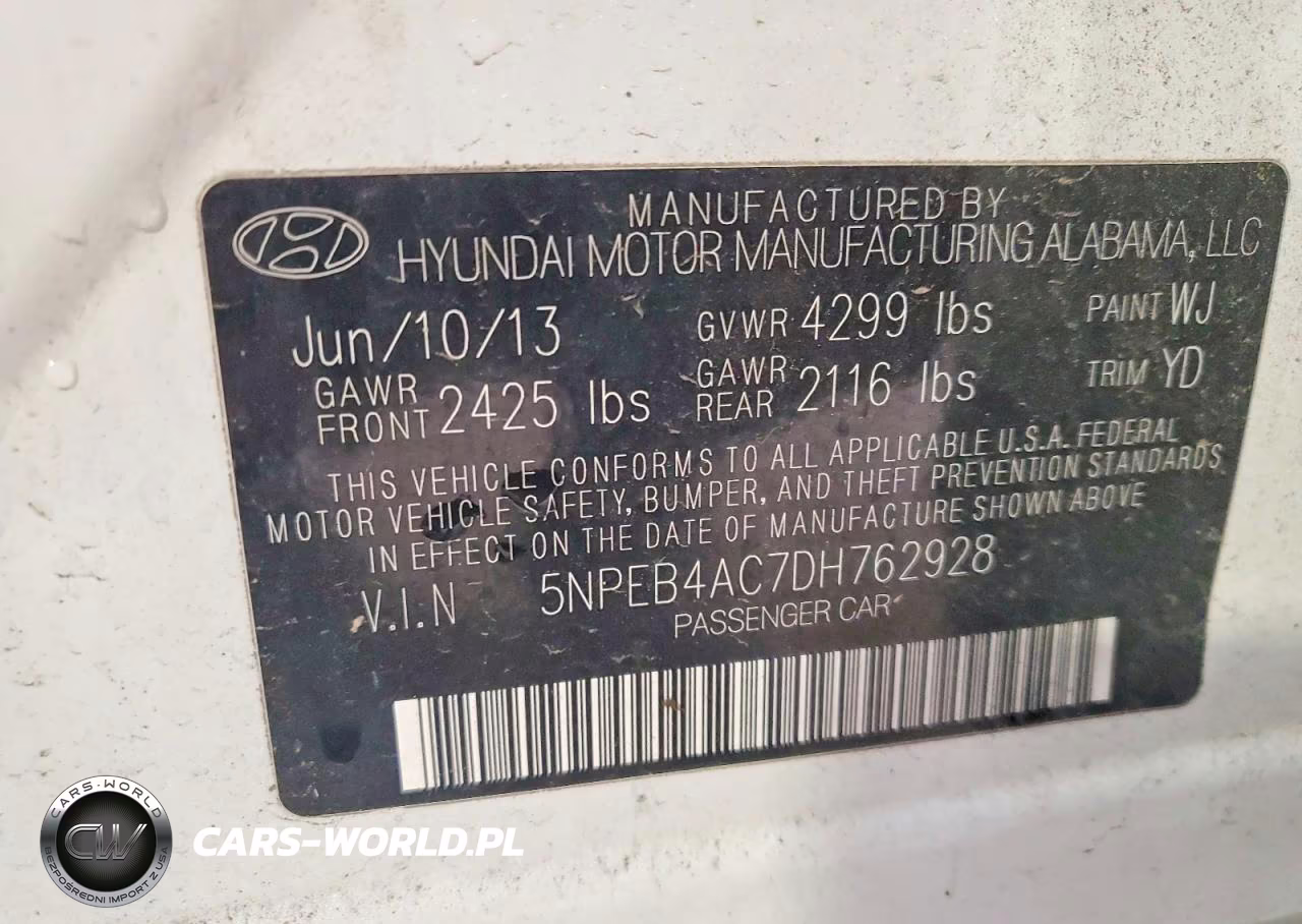 2013 Hyundai Sonata Gls VIN:5NPEB4AC7DH762928 - 12