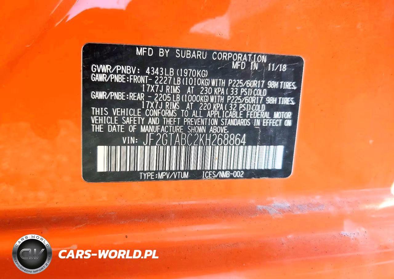 2019 Subaru Crosstrek VIN:JF2GTABC2KH268864 - 14