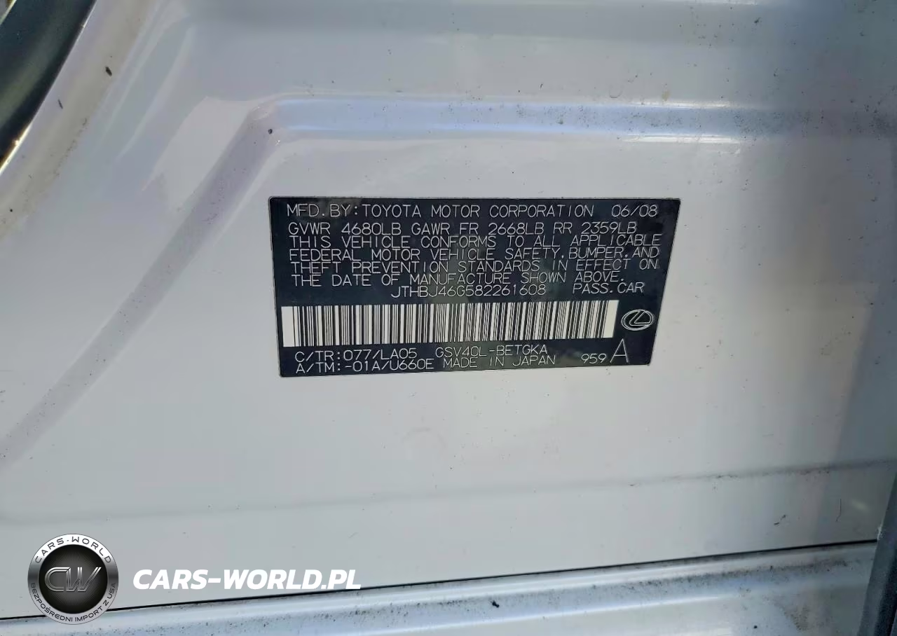 2008 Lexus Es 350 VIN:JTHBJ46G582261608 - 13