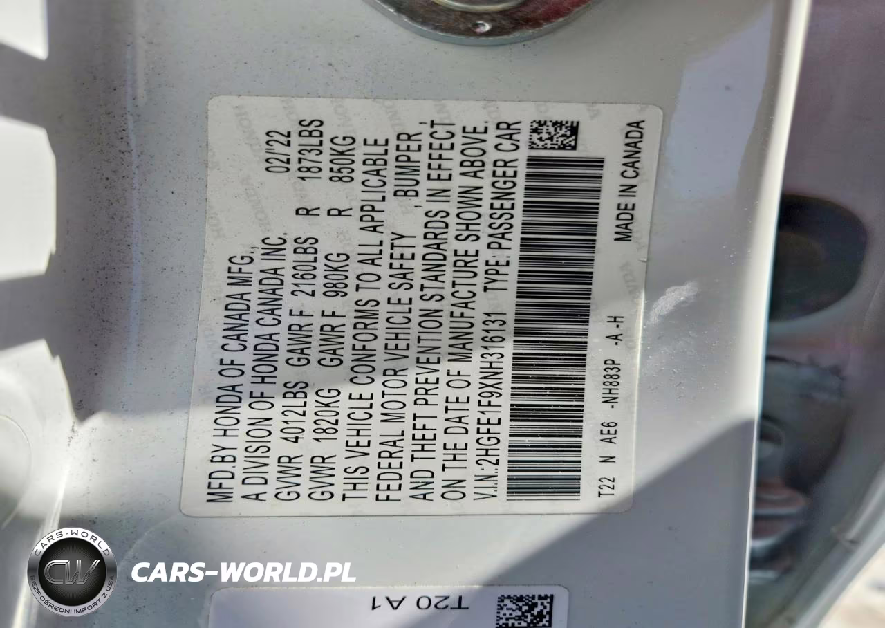 2022 Honda Civic Touring VIN:2HGFE1F9XNH316131 - 12