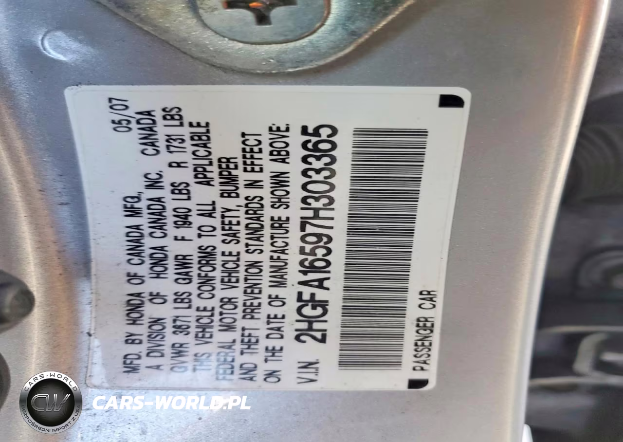 2007 Honda Civic Lx VIN:2HGFA16597H303365 - 12