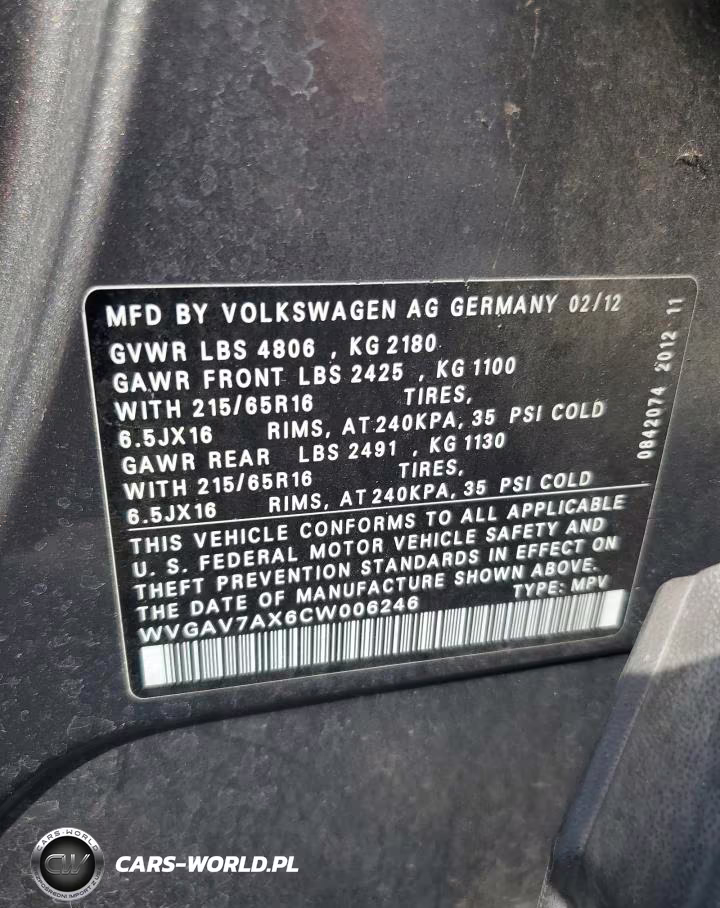 2012 Volkswagen Tiguan S VIN:WVGAV7AX6CW006246 - 13