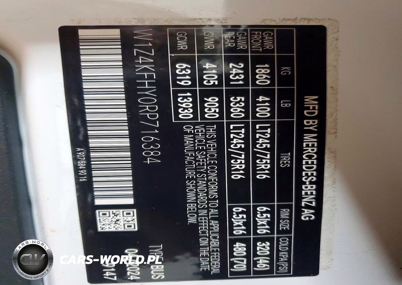 2024 Mercedes-Benz Sprinter 2500 VIN:W1Z4KFHY0RP716384 - 13