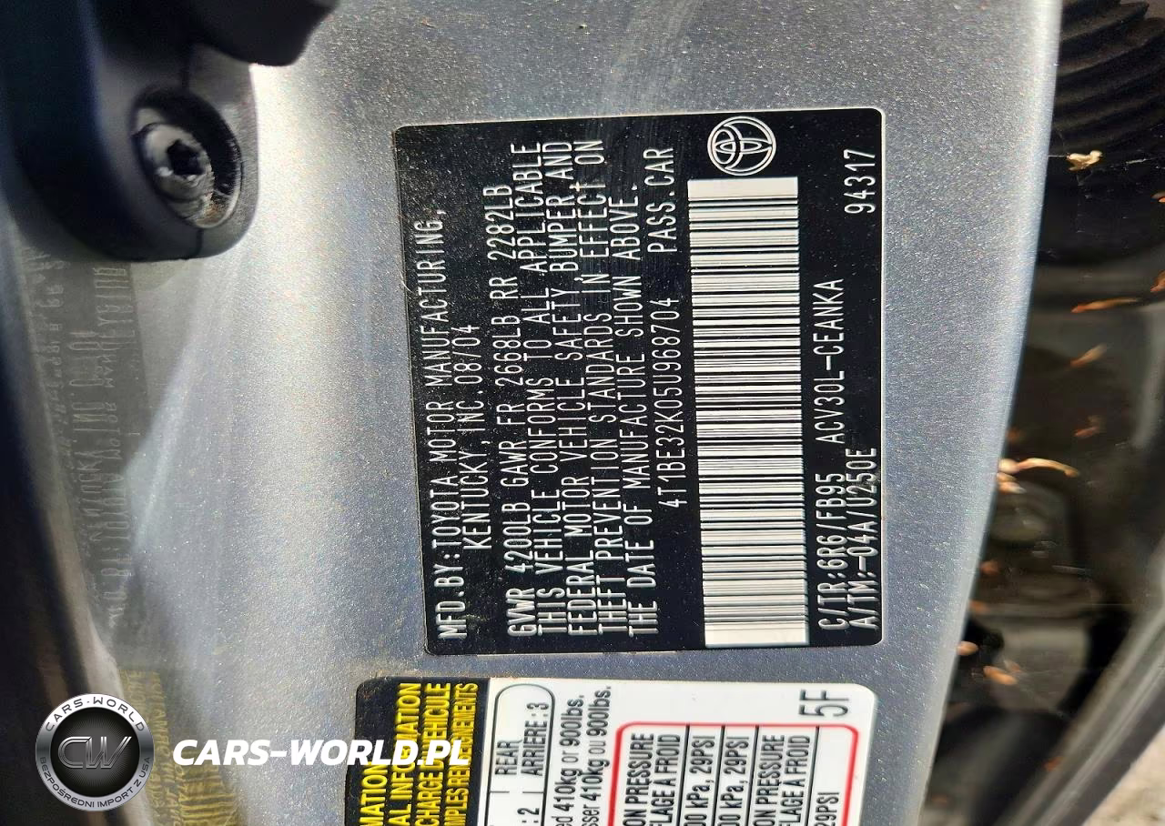 2005 Toyota Camry Le VIN:4T1BE32K05U968704 - 12