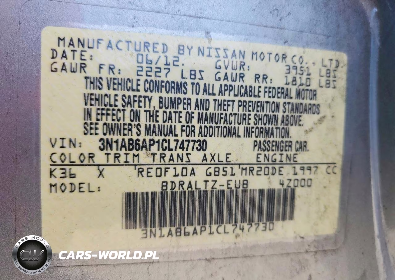2012 Nissan Sentra 2.0 VIN:3N1AB6AP1CL747730 - 12
