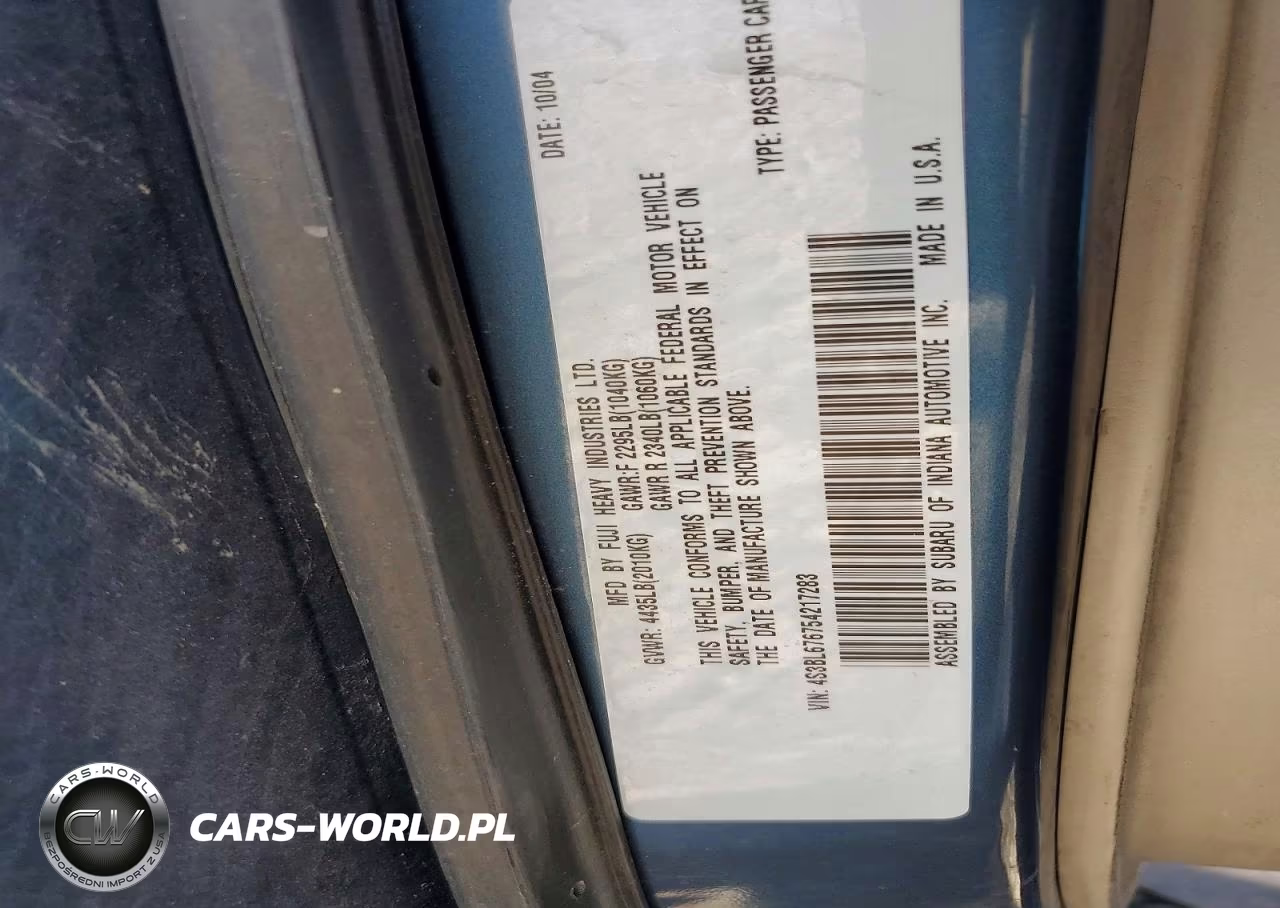 2005 Subaru Legacy Gt Limited VIN:4S3BL676754217283 - 12