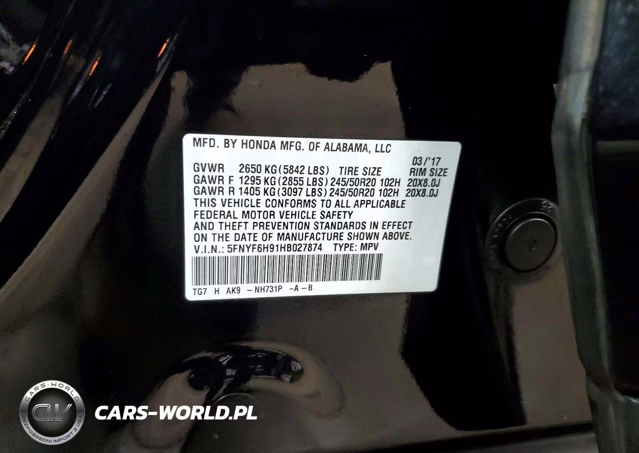 2017 Honda Pilot Touring VIN:5FNYF6H91HB027874 - 13