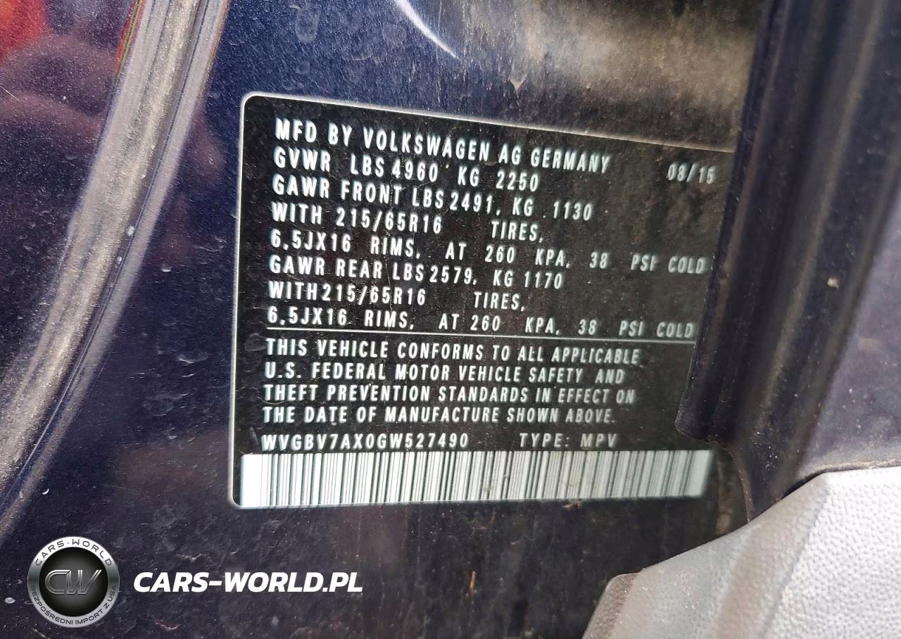 2016 Volkswagen Tiguan S VIN:WVGBV7AX0GW527490 - 13