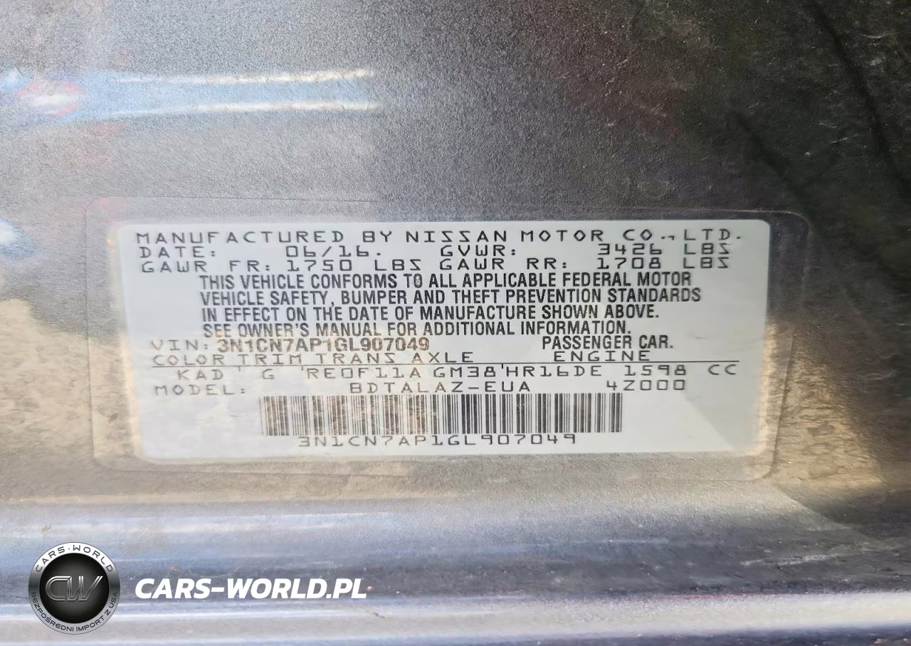 2016 Nissan Versa 1.6 S Plus VIN:3N1CN7AP1GL907049 - 12