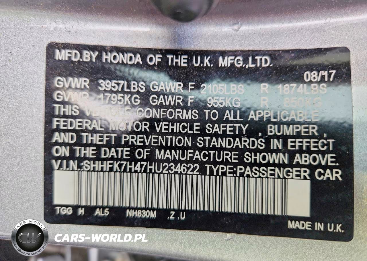 2017 Honda Civic Sport VIN:SHHFK7H47HU234622 - 12