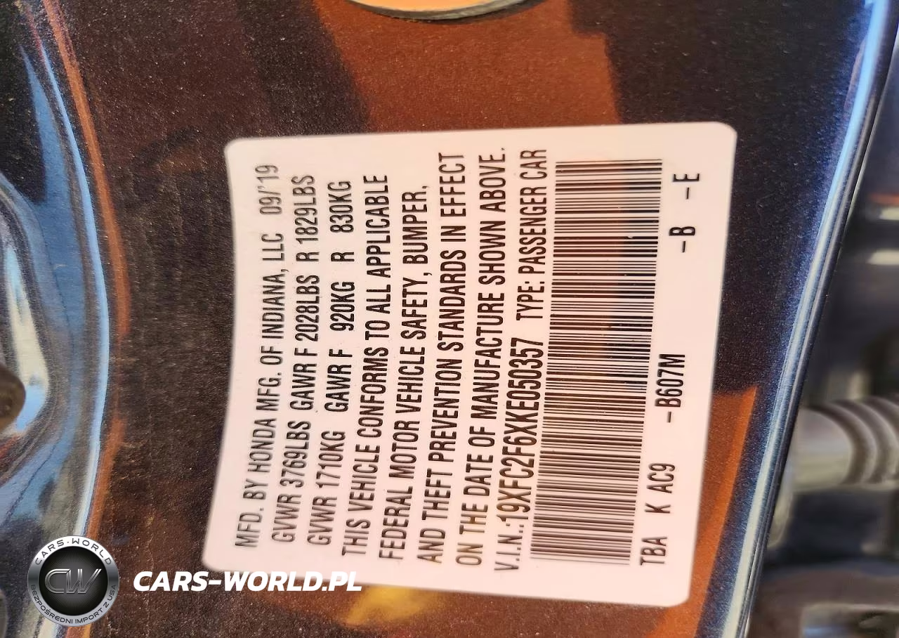 2019 Honda Civic Lx VIN:19XFC2F6XKE050357 - 12