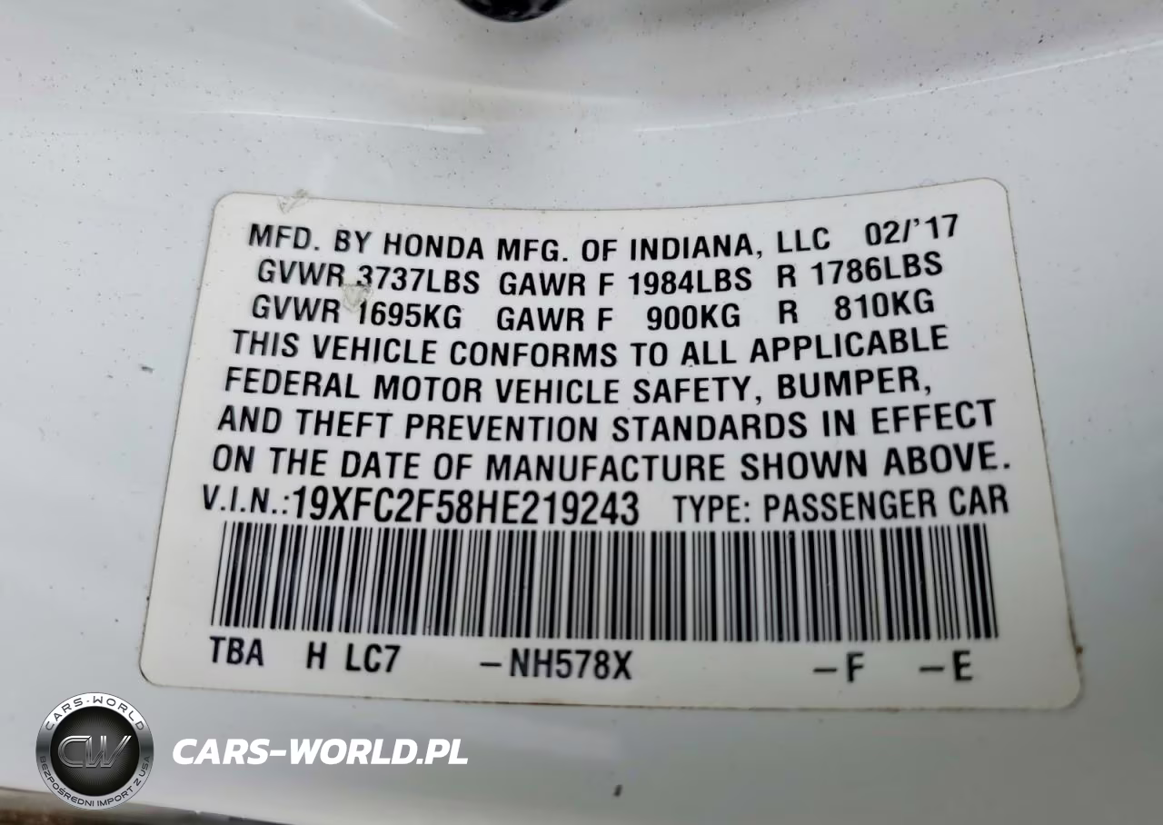 2017 Honda Civic Lx VIN:19XFC2F58HE219243 - 13