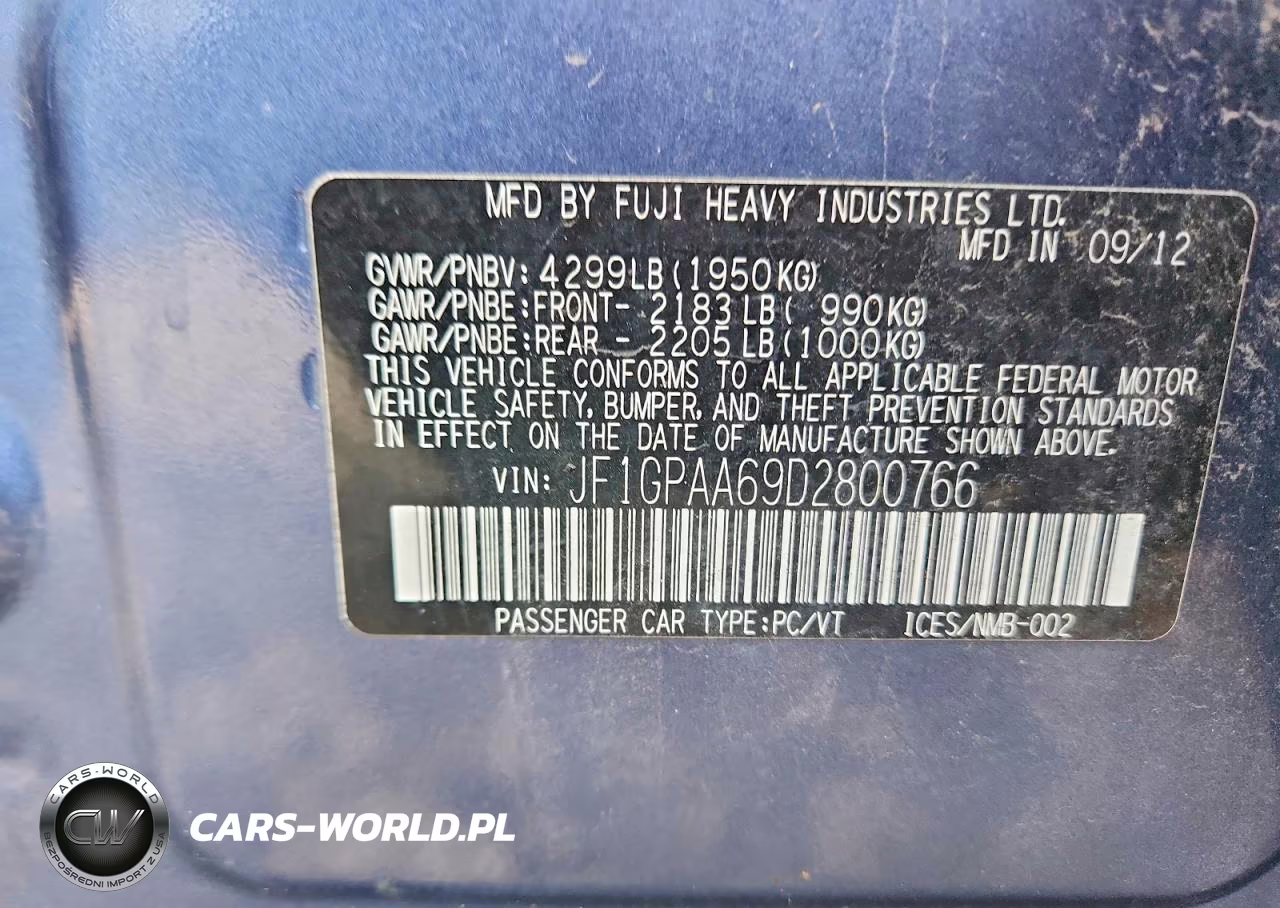 2013 Subaru Impreza VIN:JF1GPAA69D2800766 - 12