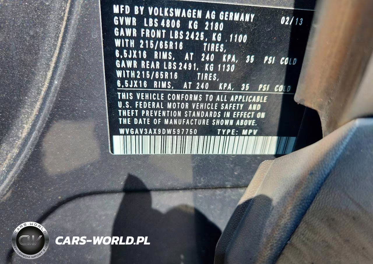 2013 Volkswagen Tiguan S VIN:WVGAV3AX9DW597750 - 10