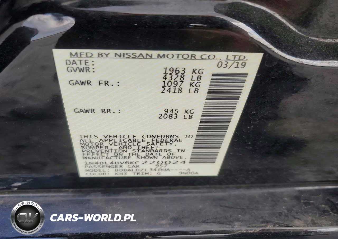 2019 Nissan Altima S VIN:1N4BL4BV6KC220024 - 12