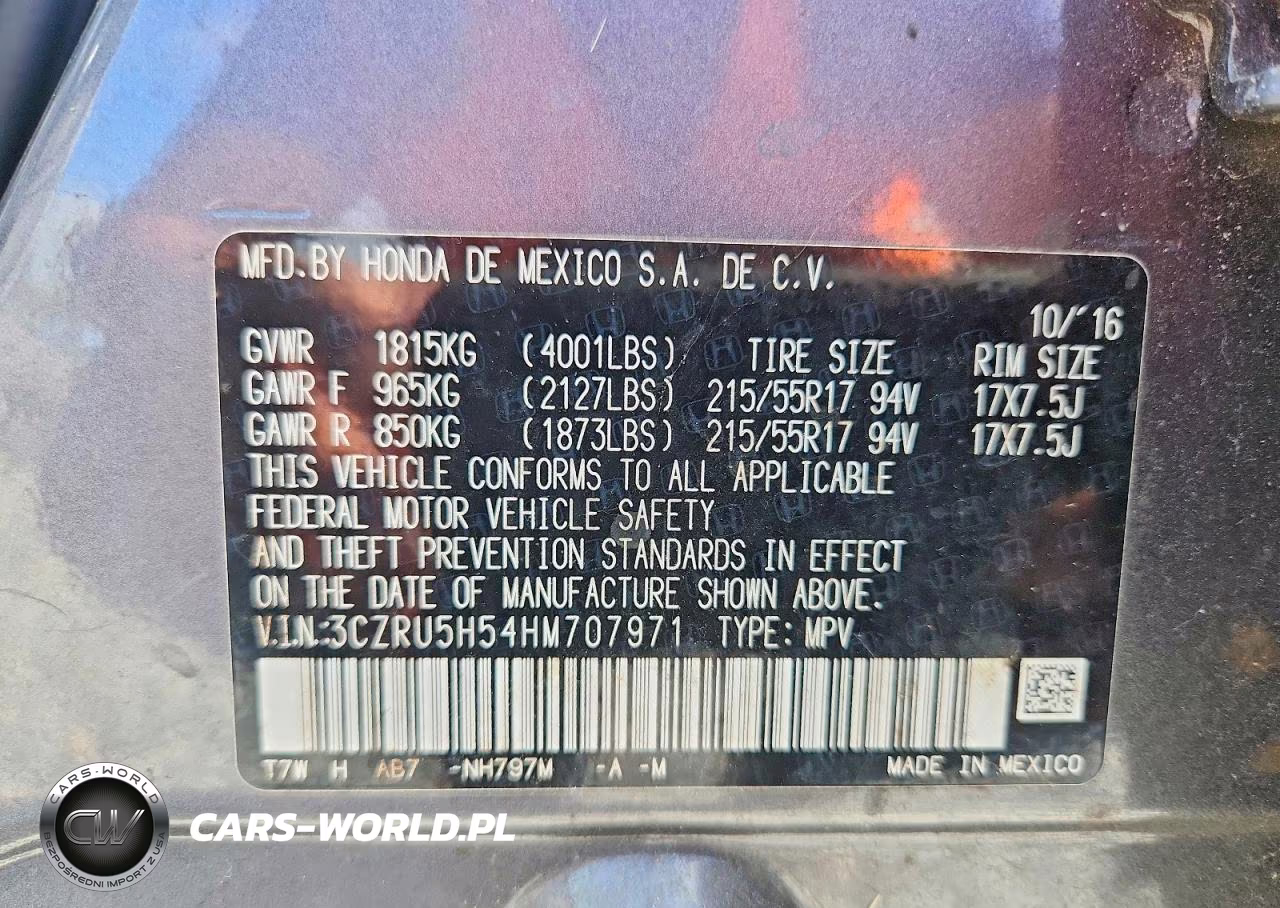 2017 Honda Hr-V Ex VIN:3CZRU5H54HM707971 - 12