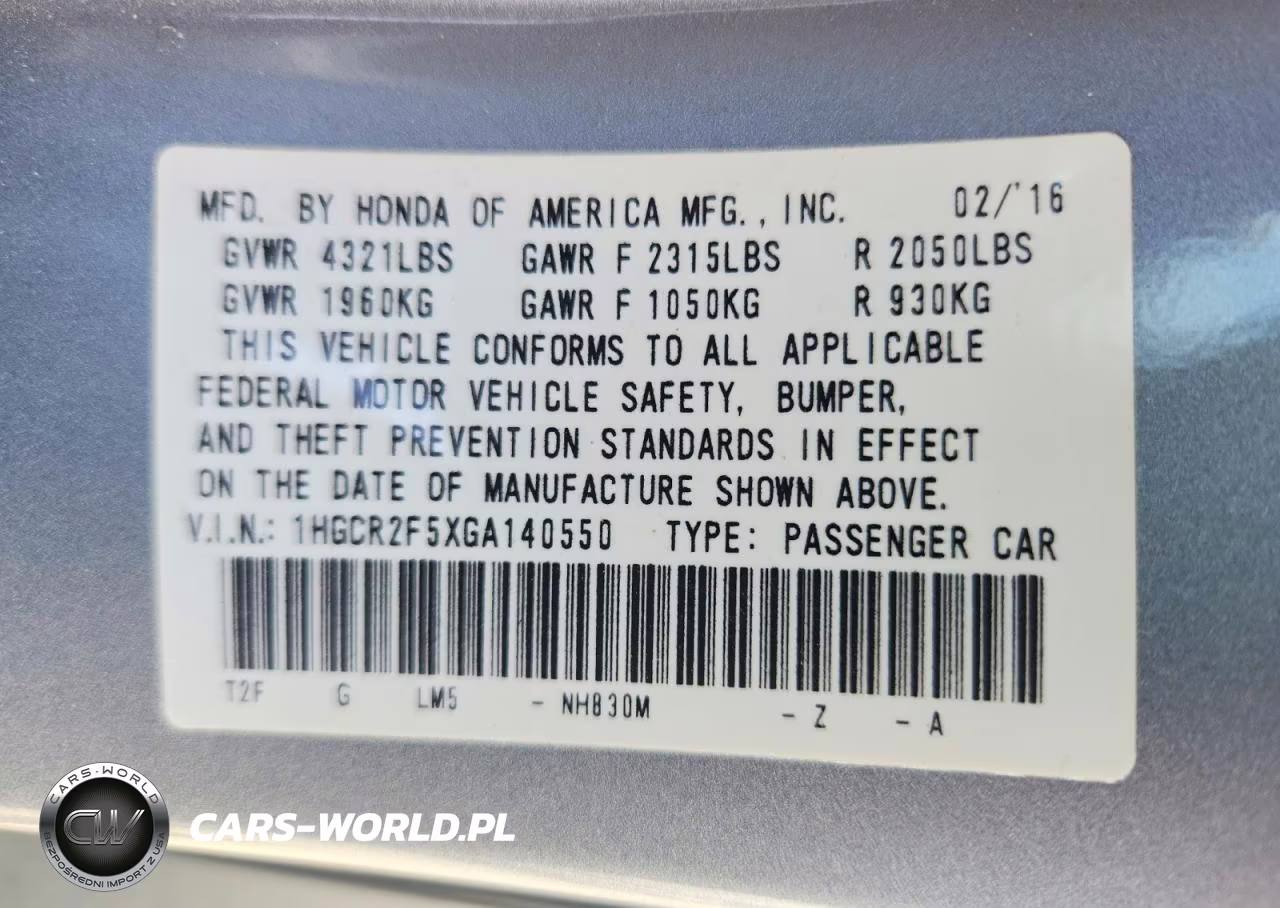 2016 Honda Accord Sport VIN:1HGCR2F5XGA140550 - 12