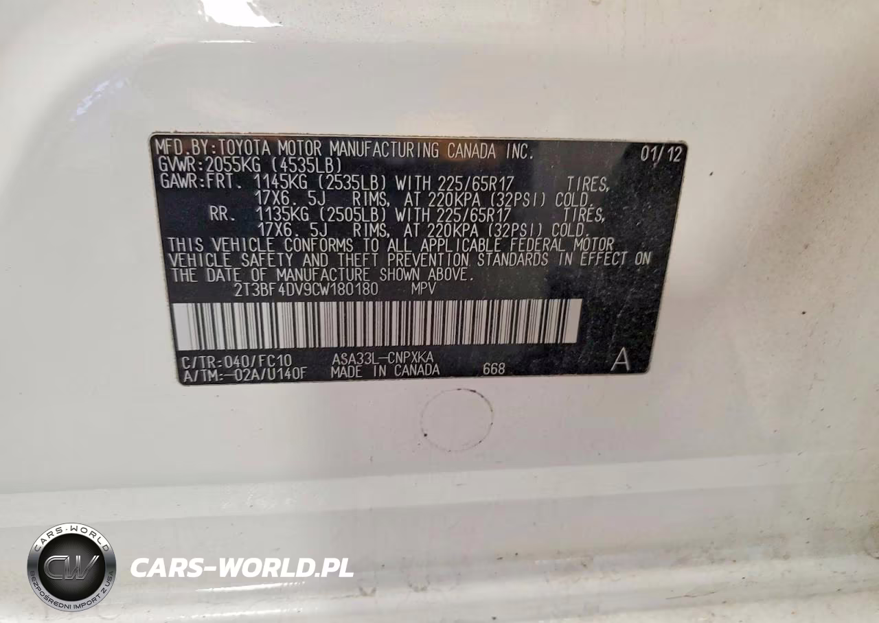 2012 Toyota Rav4 Base VIN:2T3BF4DV9CW180180 - 13