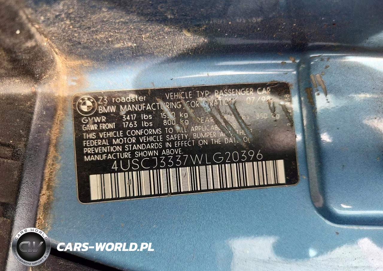 1998 BMW Z3 2.8 VIN:4USCJ3337WLG20396 - 12