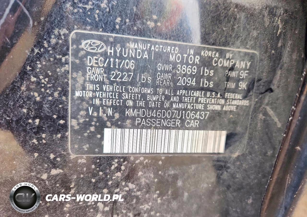 2007 Hyundai Elantra Gls VIN:KMHDU46D07U106437 - 12