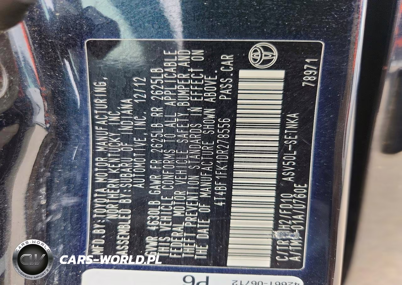 2013 Toyota Camry Le VIN:4T4BF1FK1DR278556 - 12