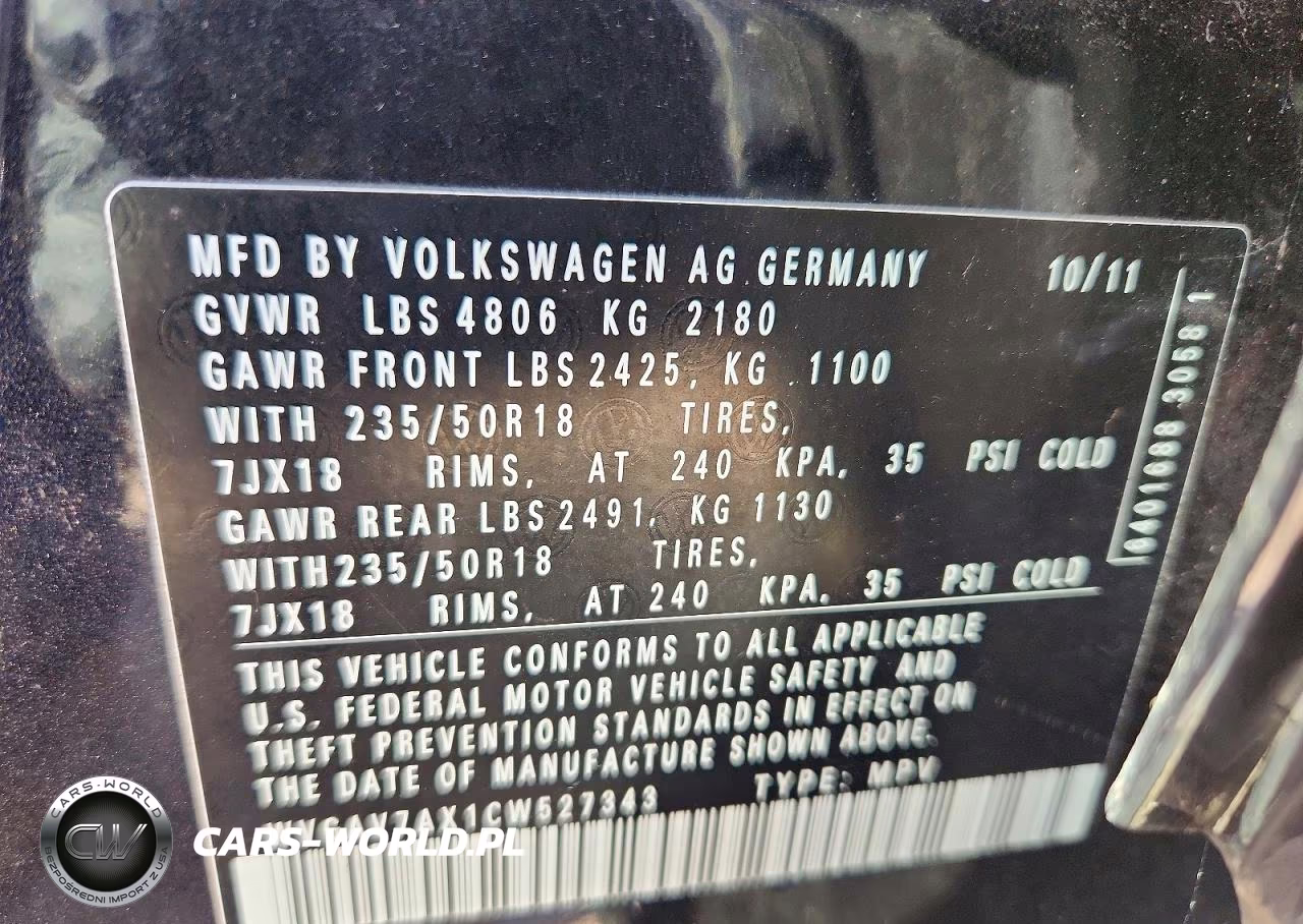 2012 Volkswagen Tiguan S VIN:WVGAV7AX1CW527343 - 13