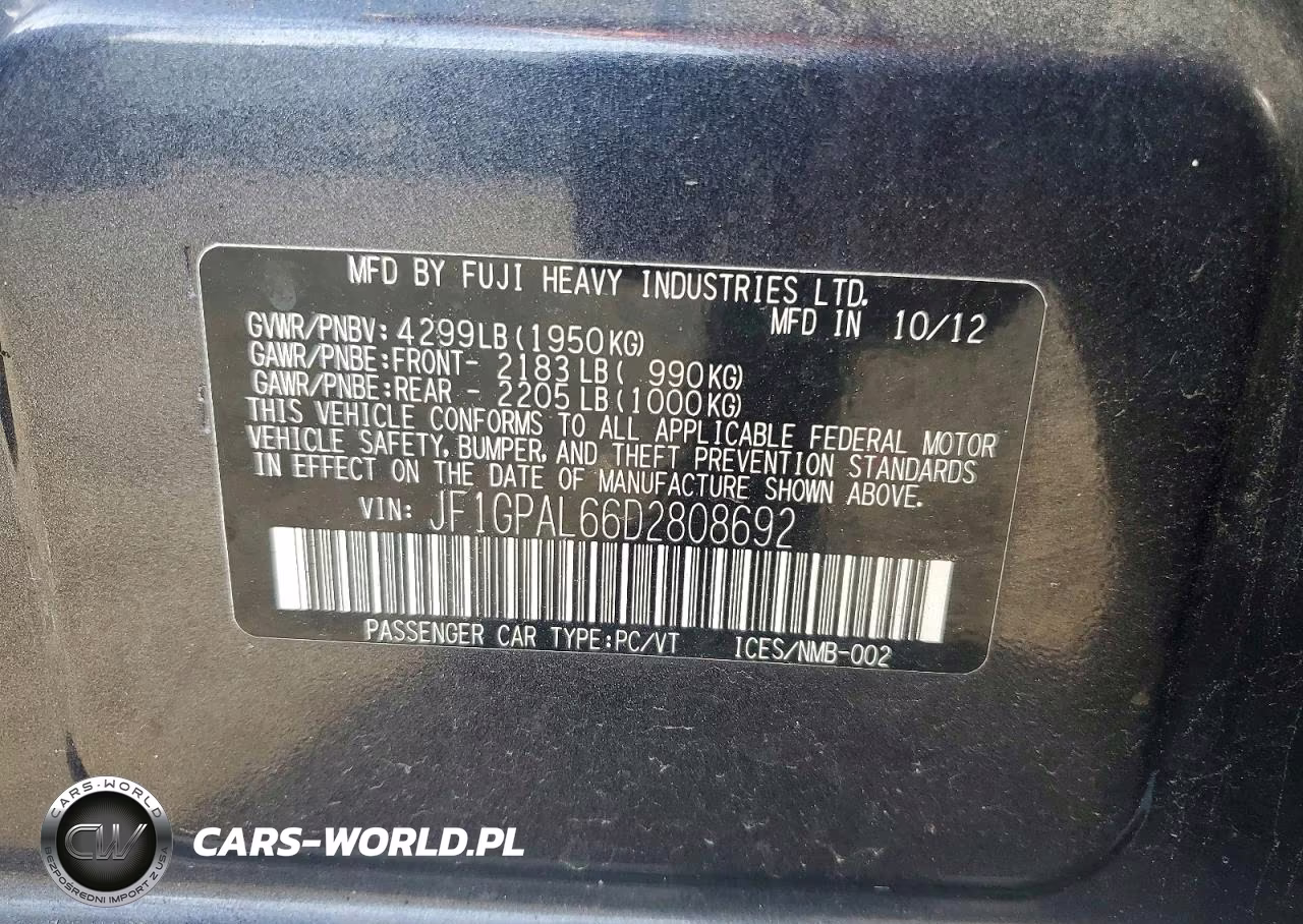 2013 Subaru Impreza Sport Premium VIN:JF1GPAL66D2808692 - 12