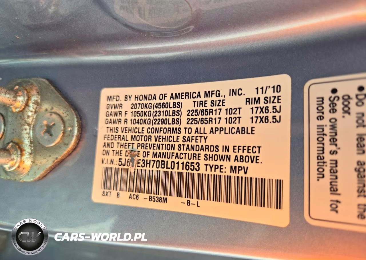 2011 Honda Cr-V Exl VIN:5J6RE3H70BL011653 - 12