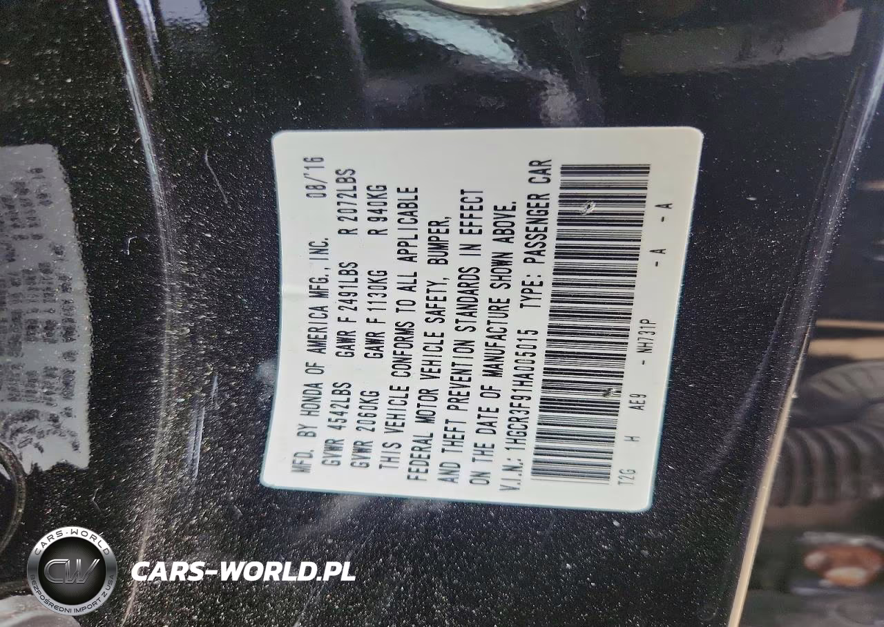 2017 Honda Accord Touring VIN:1HGCR3F91HA005015 - 13