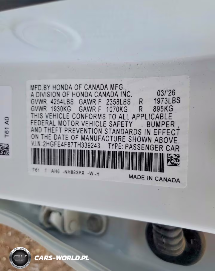 2026 Honda Civic Sport VIN:2HGFE4F87TH339243 - 12