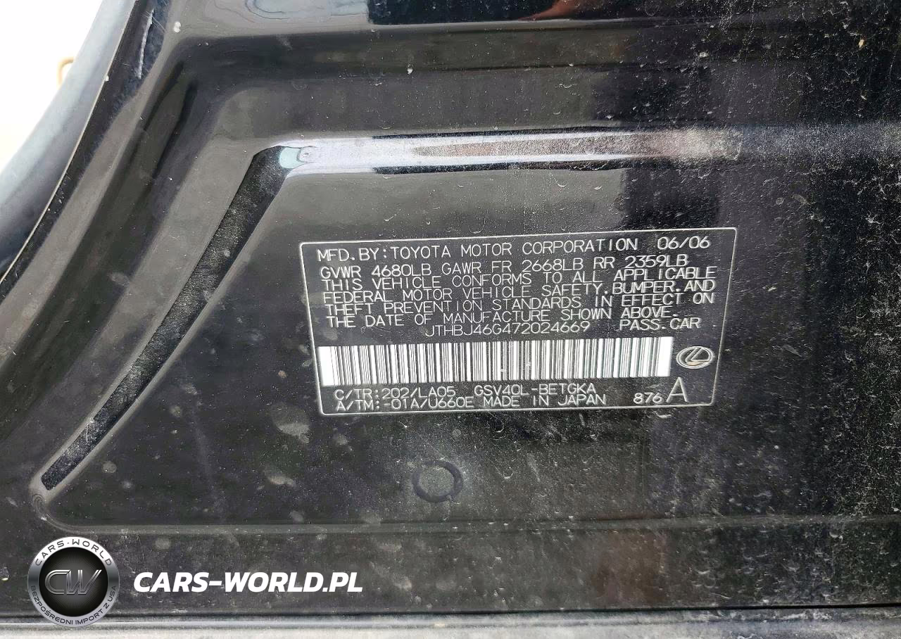 2007 Lexus Es 350 VIN:JTHBJ46G472024669 - 12