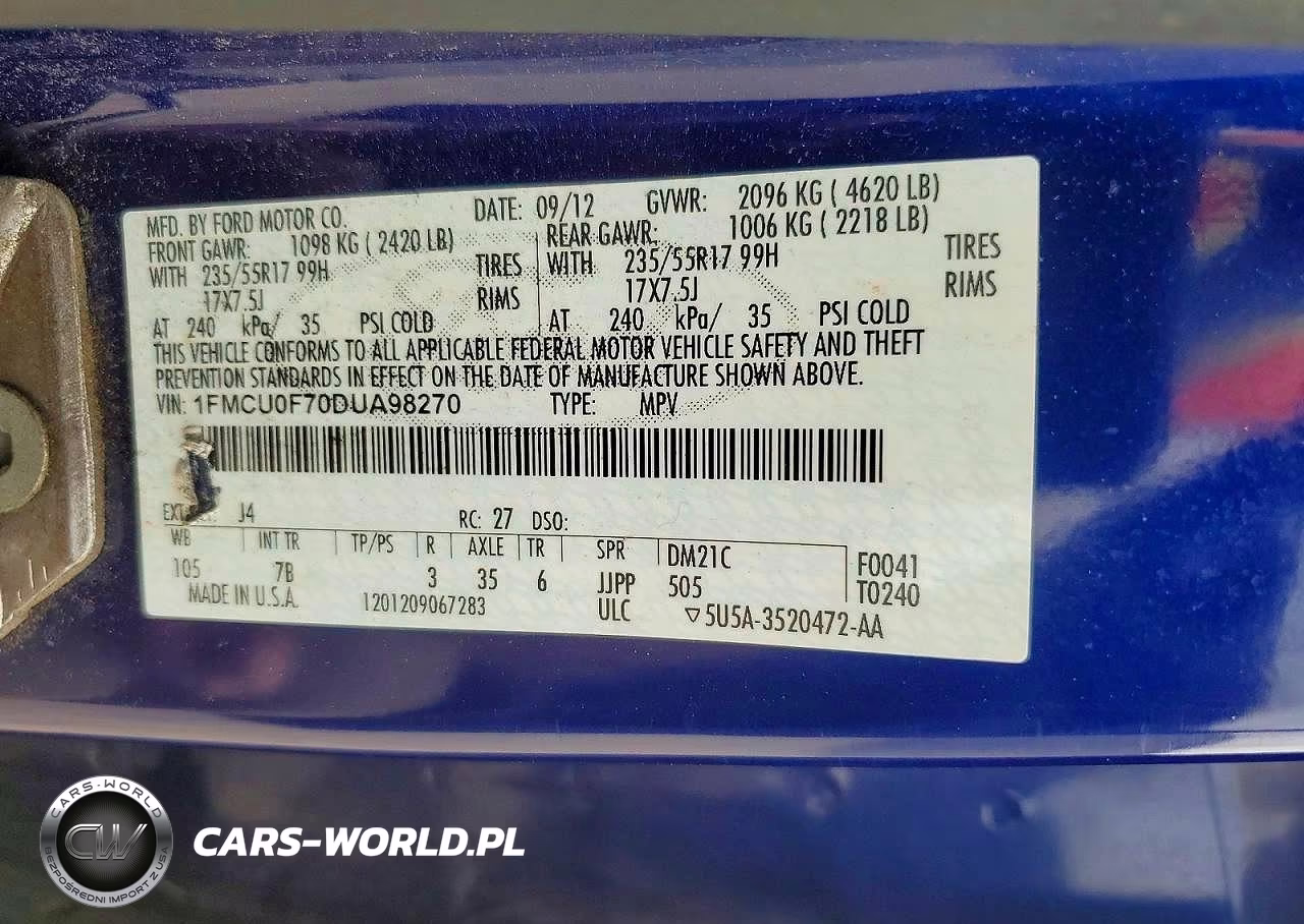 2013 Ford Escape S VIN:1FMCU0F70DUA98270 - 12