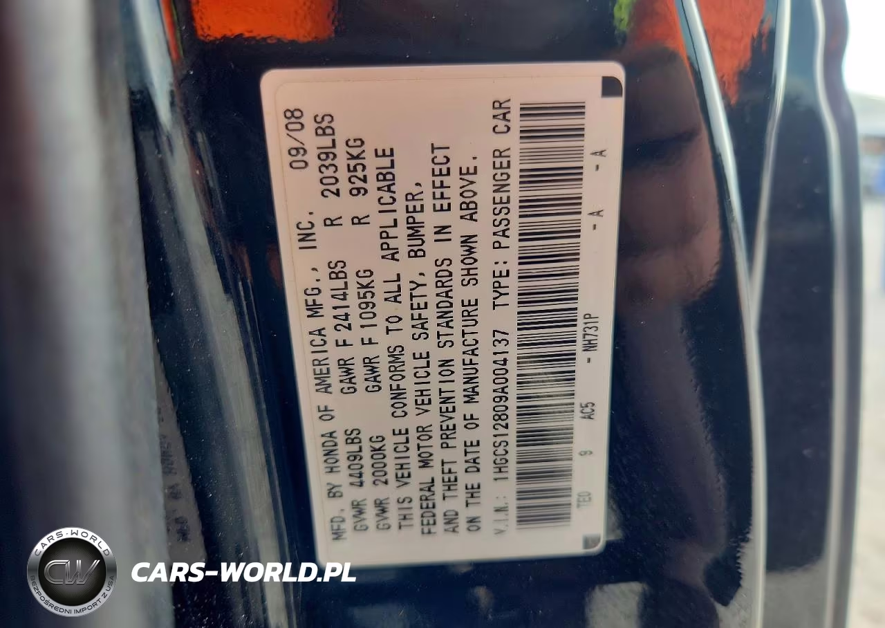 2009 Honda Accord Exl VIN:1HGCS12809A004137 - 12